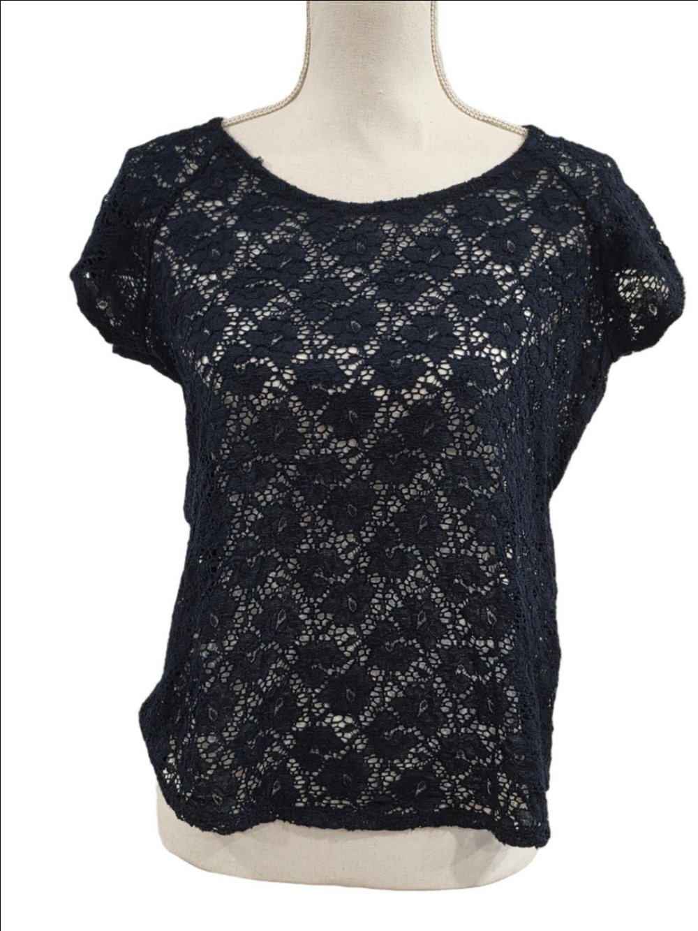 Free Kisses Navy Crochet Lace Short Sleeve Top